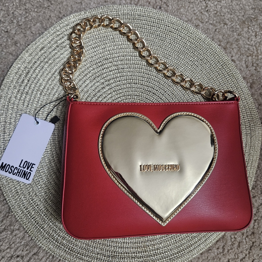 Love Moschino Red and Gold Heart Bag
